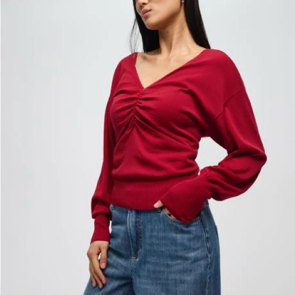 Elegant Red V-Neck Sweater - Picture 2 of 6